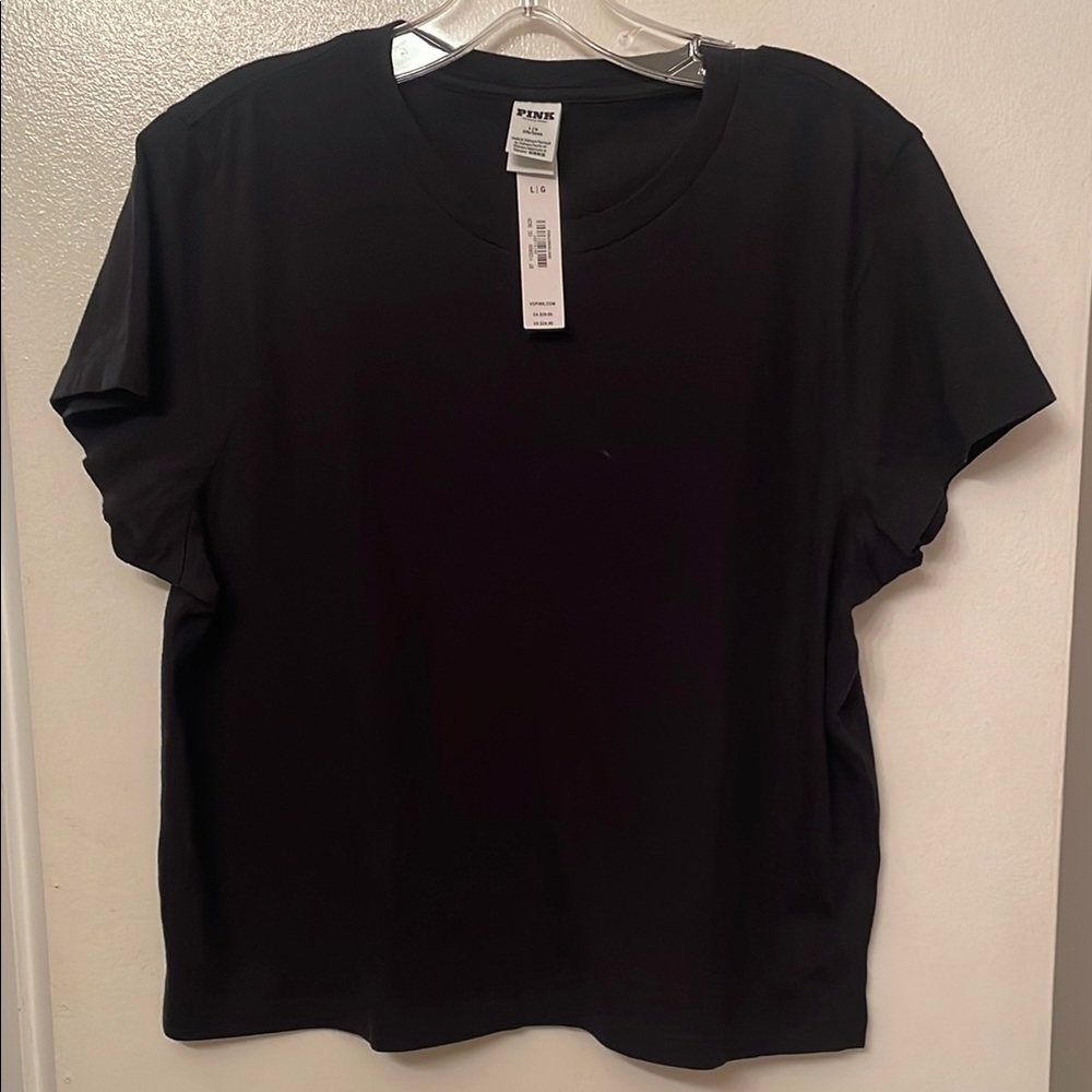 Victoria’s Secret PINK Black Women's Crop Workout T-Shirt (size L) NWT